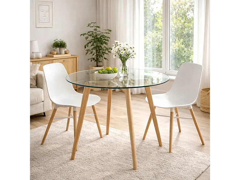 Table à Manger Ronde ANGELA - Verre Transparent - Ø100 cm