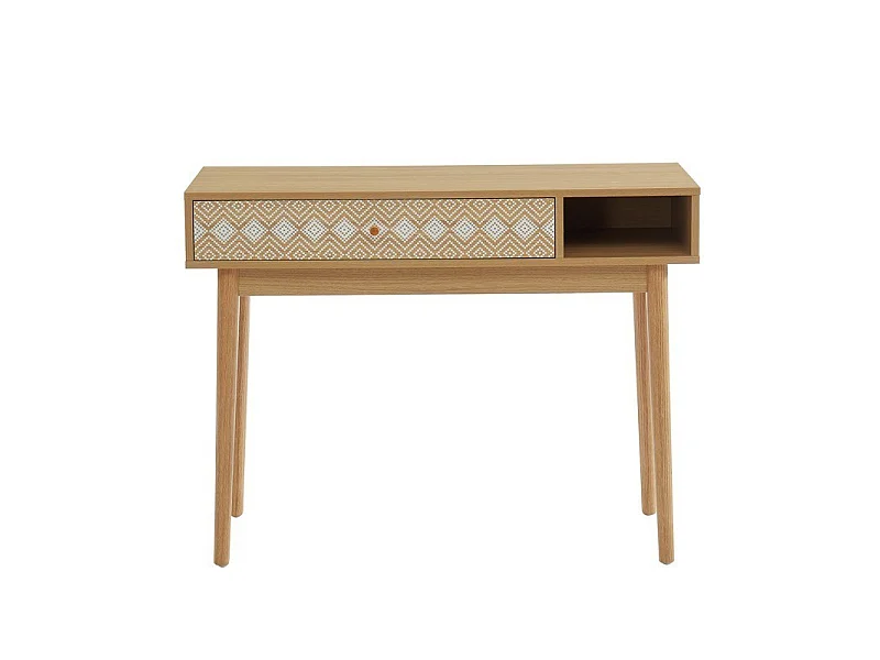 Console LEIKA  blanc et effet chêne  1 tiroir 100cm