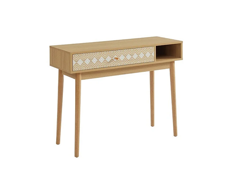 Console LEIKA  blanc et effet chêne  1 tiroir 100cm