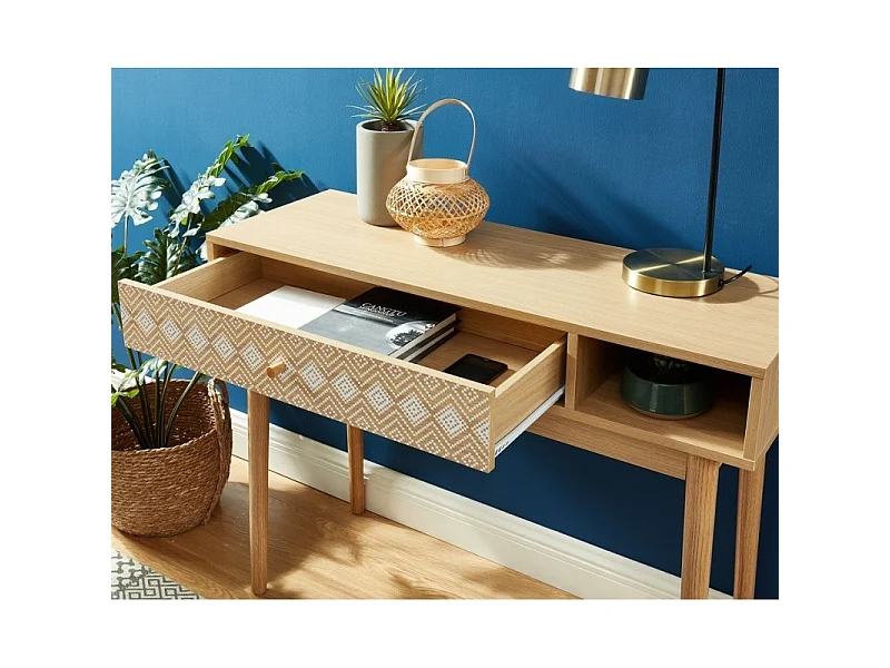 Console LEIKA  blanc et effet chêne  1 tiroir 100cm