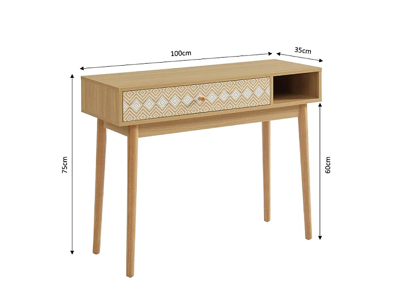 Console LEIKA  blanc et effet chêne  1 tiroir 100cm