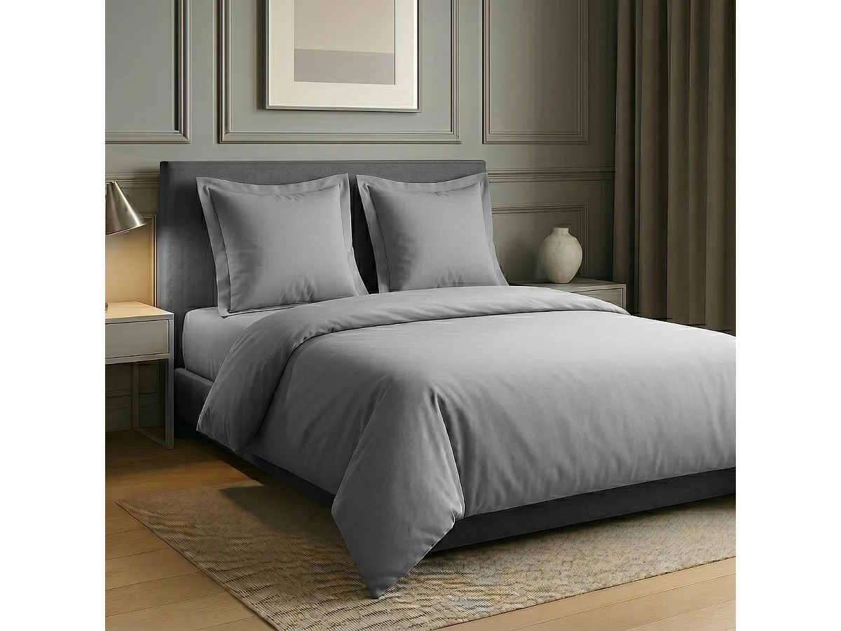 Parure housse de couette 240x220cm + 2 taies 100% coton gris silver - VITALIA