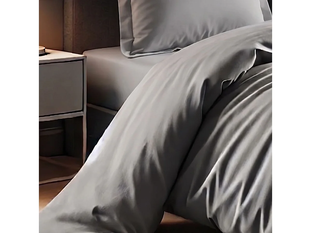 Parure housse de couette 240x220cm + 2 taies 100% coton gris silver - VITALIA