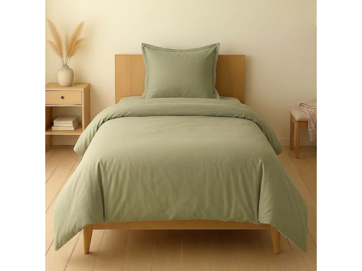Parure housse de couette 140x200cm + 1 taies 100% coton verveine - VITALIA
