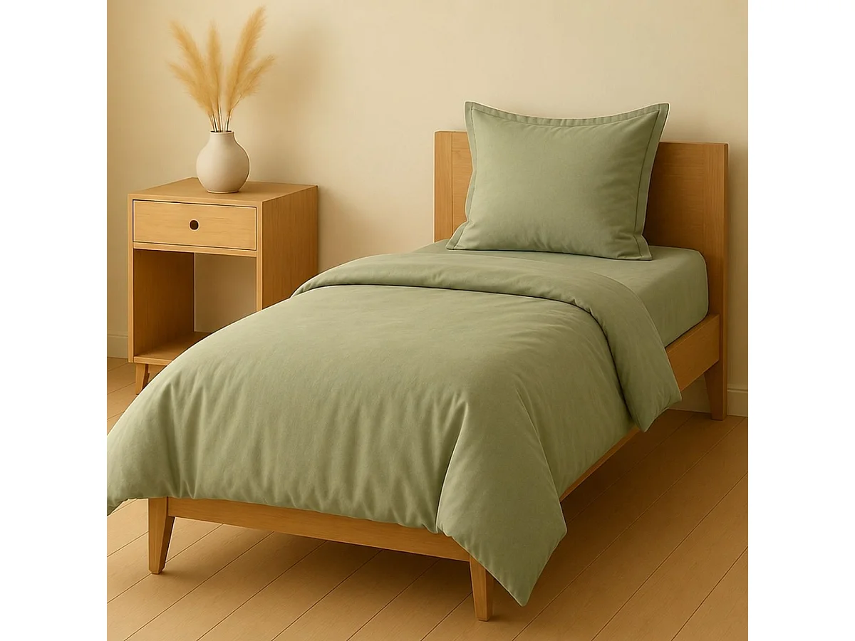 Parure housse de couette 140x200cm + 1 taies 100% coton verveine - VITALIA
