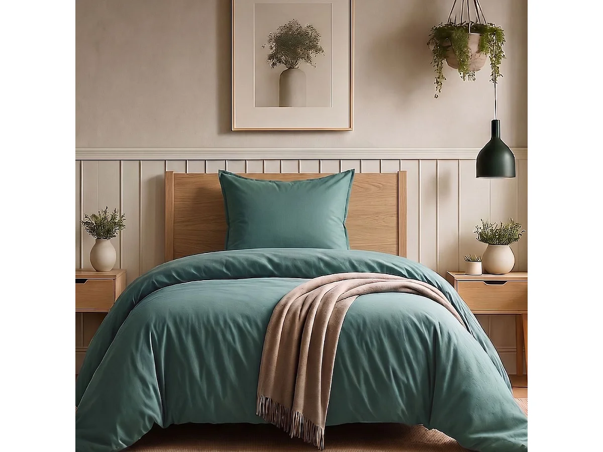 Parure housse de couette 140x200cm + 1 taies 100% coton canard - VITALIA