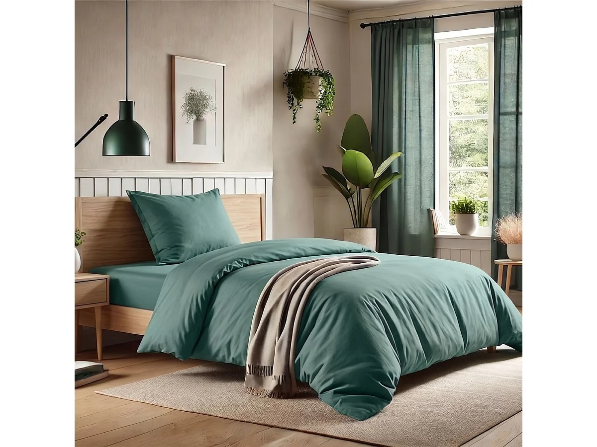 Parure housse de couette 140x200cm + 1 taies 100% coton canard - VITALIA
