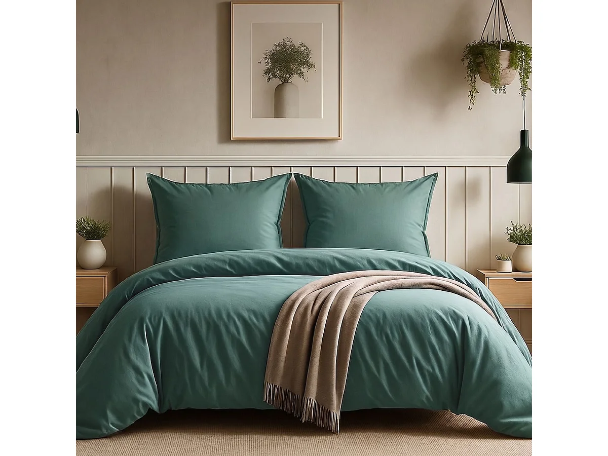 Parure housse de couette 260x240cm + 2 taies 100% coton canard - VITALIA