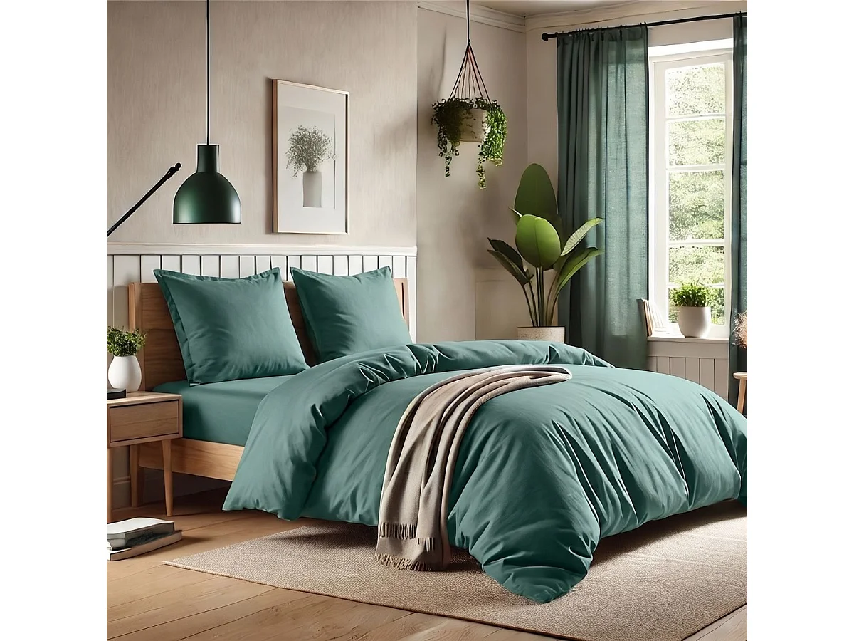 Parure housse de couette 260x240cm + 2 taies 100% coton canard - VITALIA