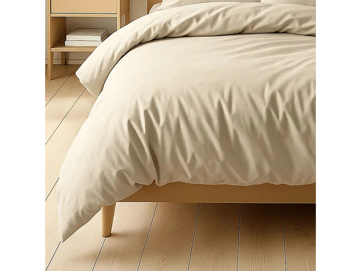 Parure housse de couette 240x220cm + 2 taies 100% coton grège - VITALIA