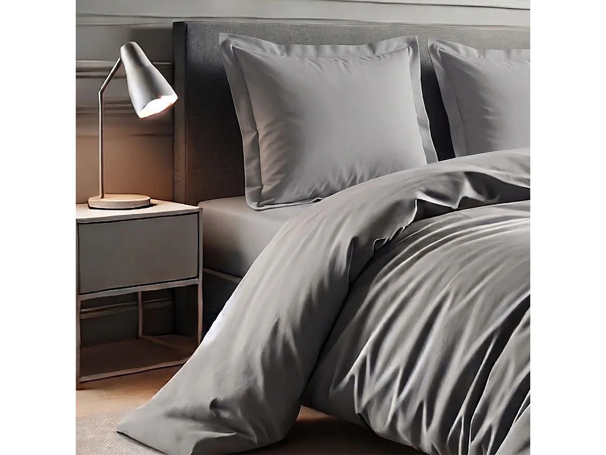 Parure housse de couette 260x240cm + 2 taies 100% coton gris silver - VITALIA