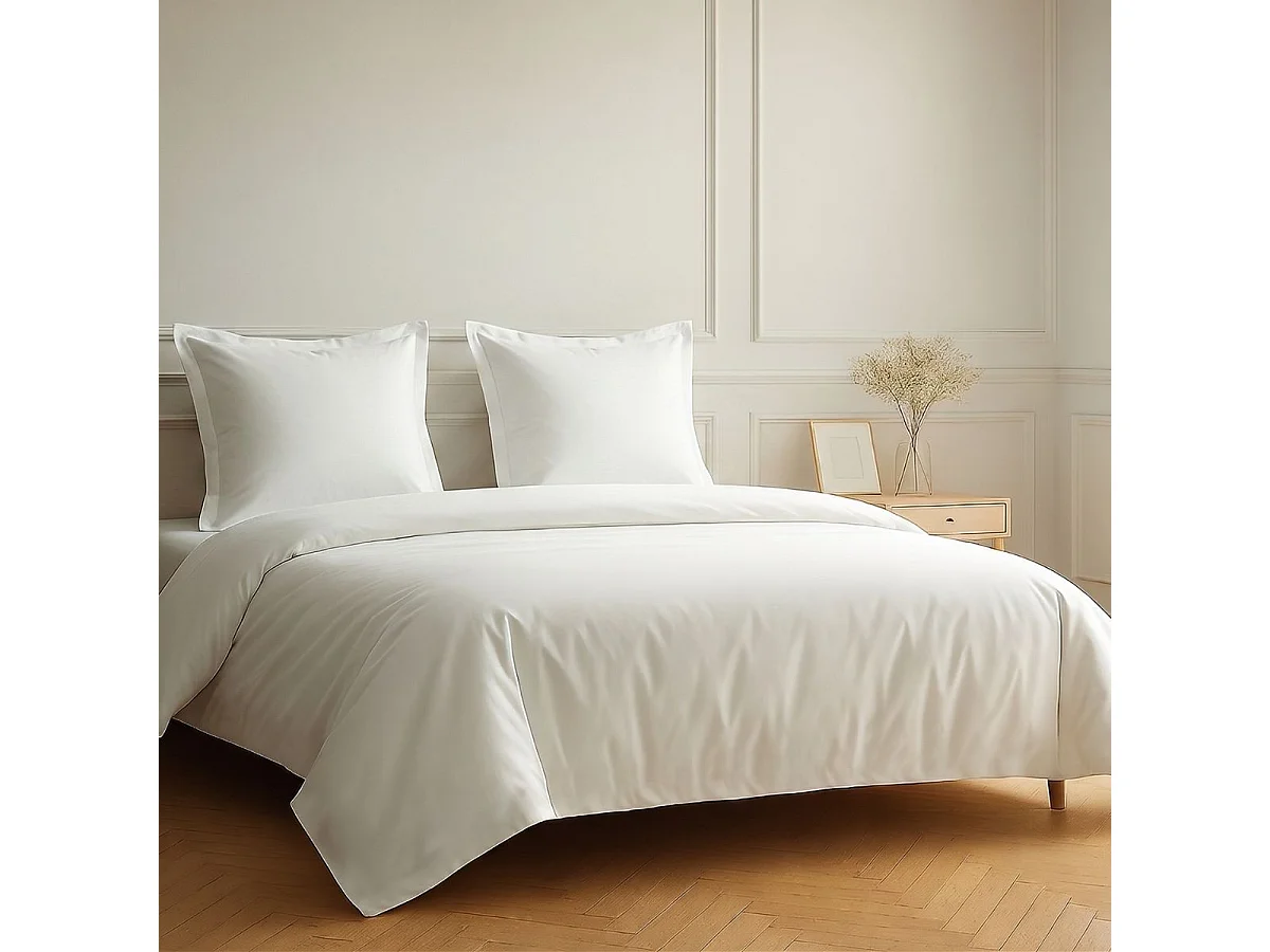 Parure housse de couette 260x240cm + 2 taies 100% coton blanc - VITALIA