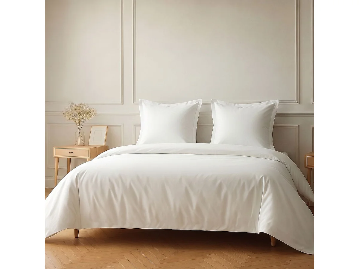 Parure housse de couette 260x240cm + 2 taies 100% coton blanc - VITALIA
