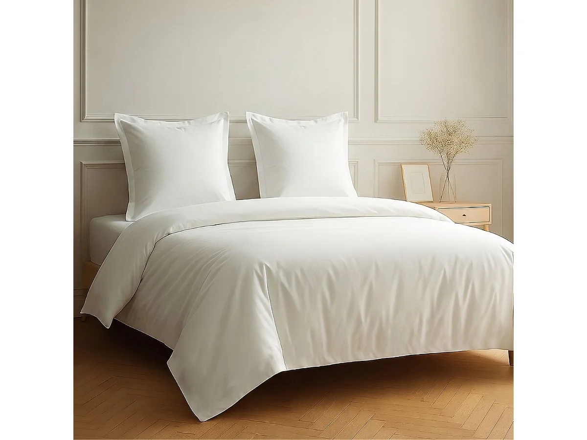 Parure housse de couette 240x220cm + 2 taies 100% coton blanc - VITALIA
