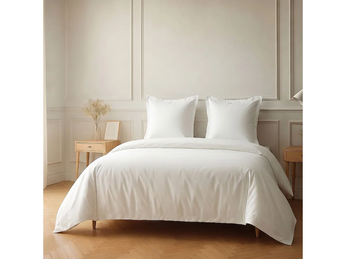 Parure housse de couette 240x220cm + 2 taies 100% coton blanc - VITALIA
