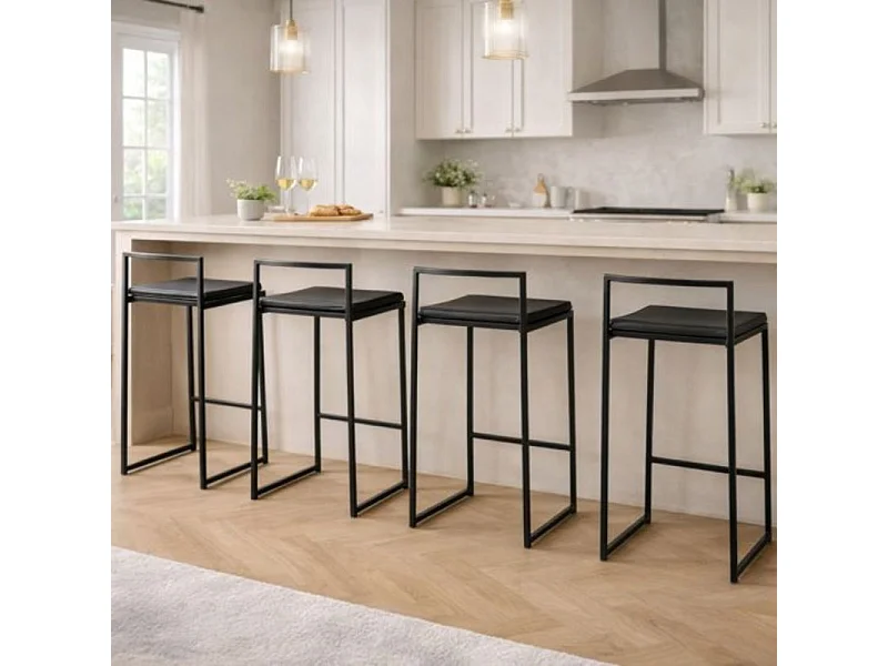 Lot de 4 tabourets snack mi-hauteur CASA noir design industriel