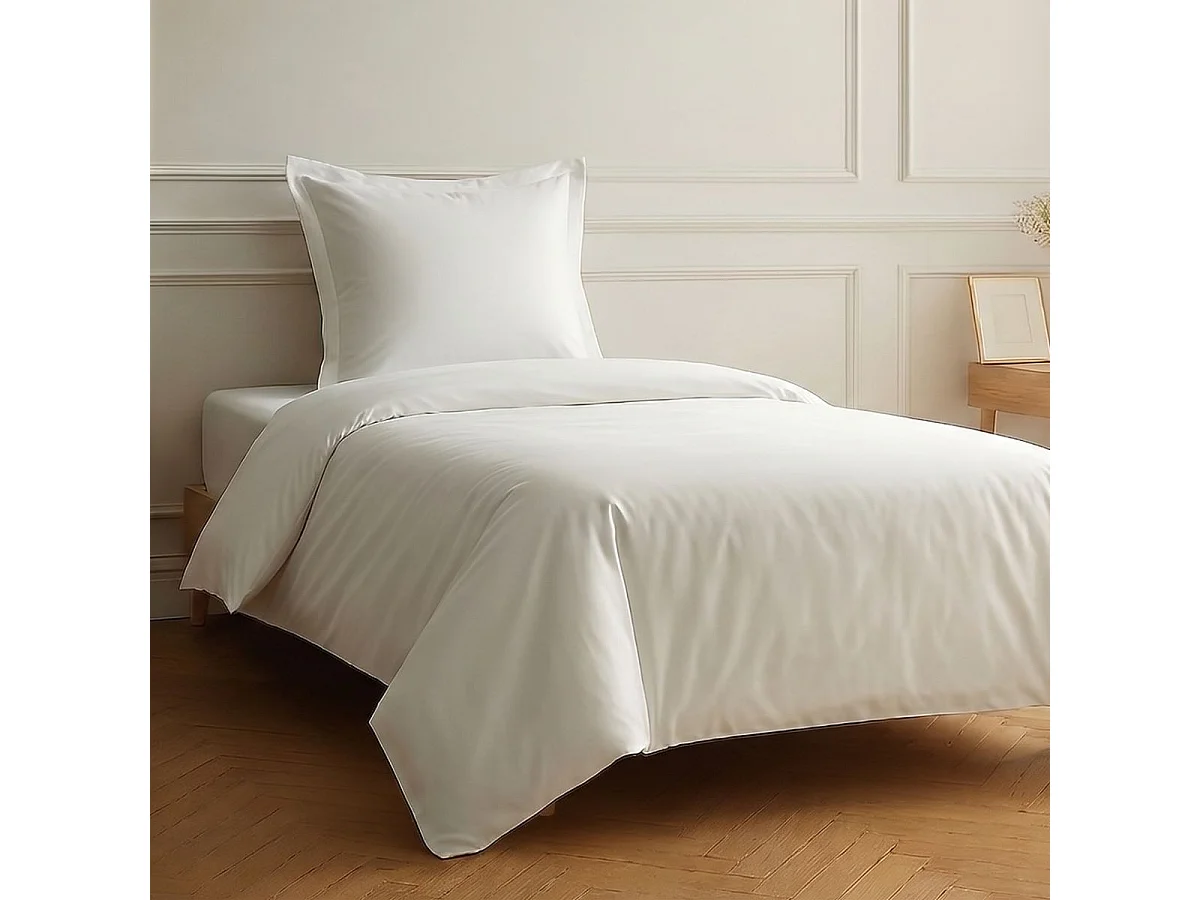 Parure housse de couette 140x200cm + 1 taies 100% coton blanc - VITALIA