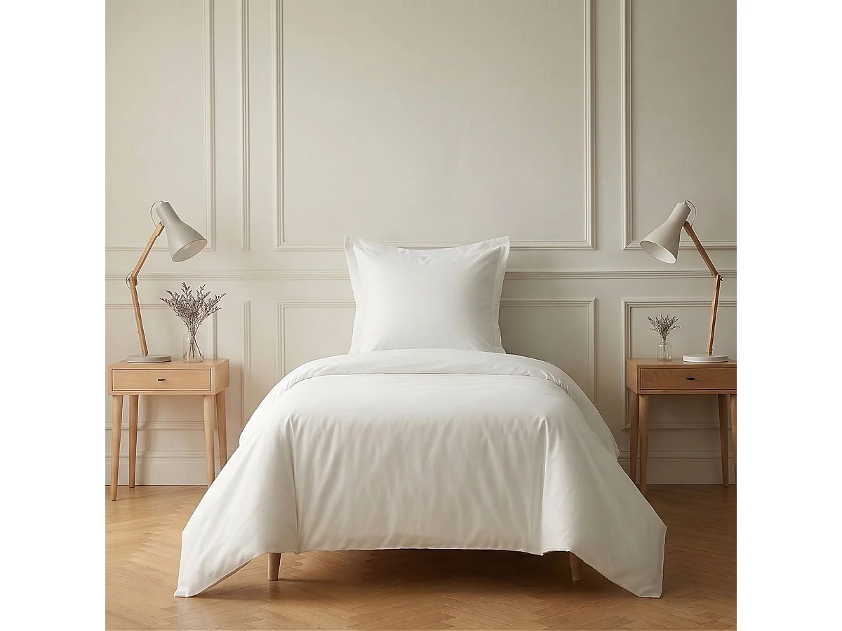 Parure housse de couette 140x200cm + 1 taies 100% coton blanc - VITALIA