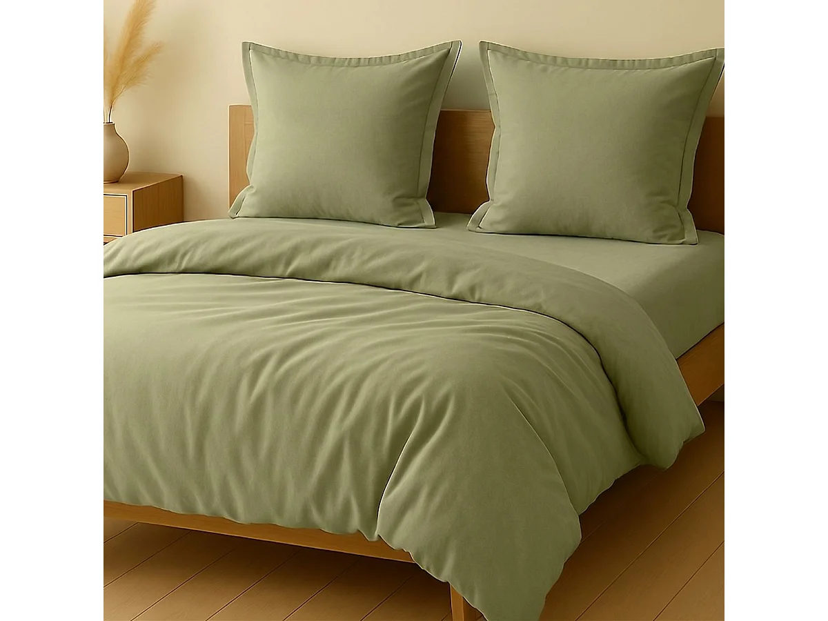 Parure housse de couette 240x220cm + 2 taies 100% coton verveine - VITALIA