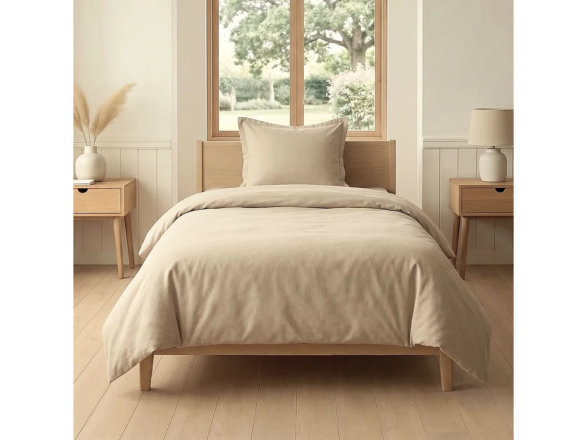 Parure housse de couette 140x200cm + 1 taies 100% coton grège - VITALIA