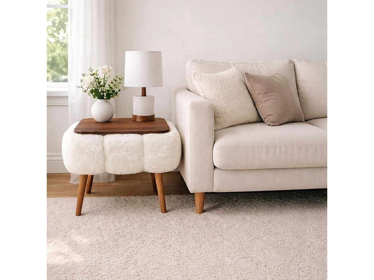 Elegant Vit Träsido Bord "Papatya 35x45" - 45 x 35 x 44 cm
