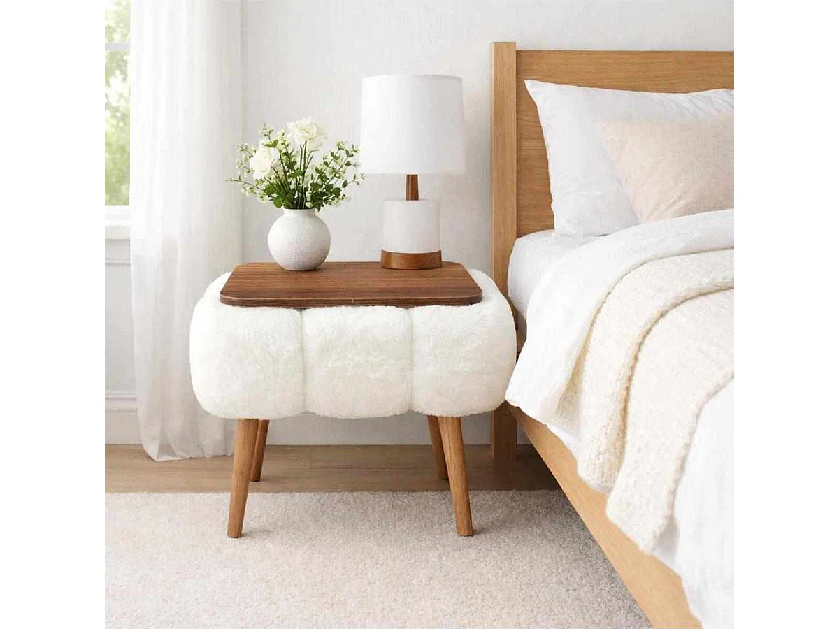 Elegant Vit Träsido Bord "Papatya 35x45" - 45 x 35 x 44 cm