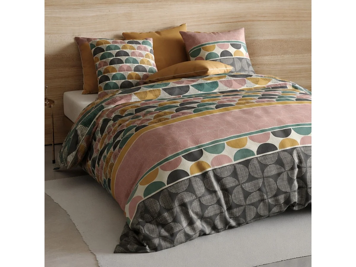 Parure housse de couette 260x240cm + 2 taies motifs multicolores 100% coton - ANTHEOS