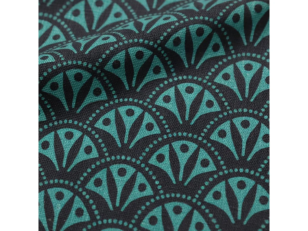 Parure housse de couette 260x240cm + 2 taies motif rétro bleu pétrole et jaune 100% coton - TOBIAS