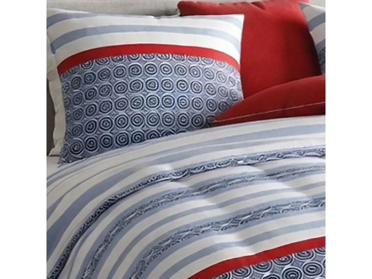 Parure housse de couette 240x220cm + 2 taies motif bleu blanc et rouge 100% coton - TAORINI