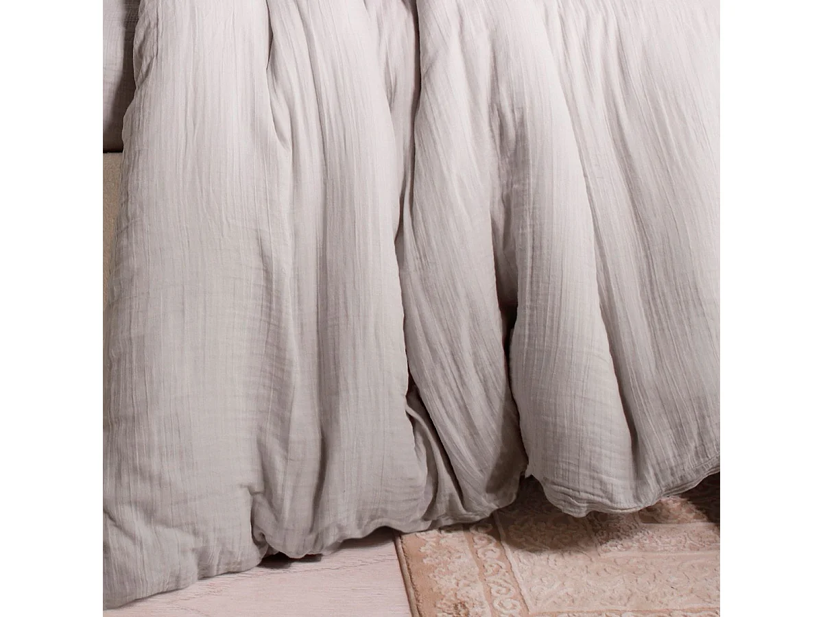 Parure housse de couette 260x240cm + 2 taies 100% gaze de coton lavée gris glacier - VALMA