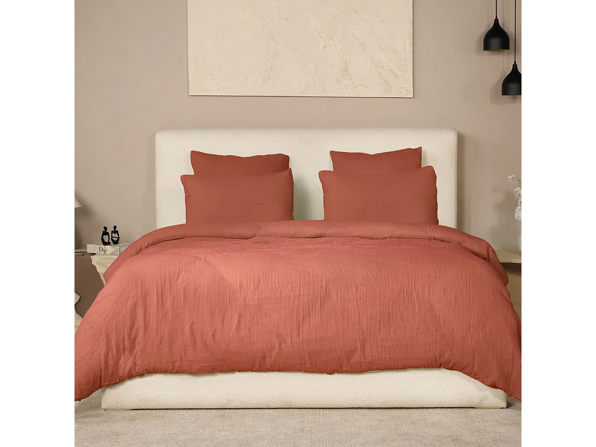 Parure housse de couette 260x240cm + 2 taies 100% gaze de coton lavée safran - VALMA