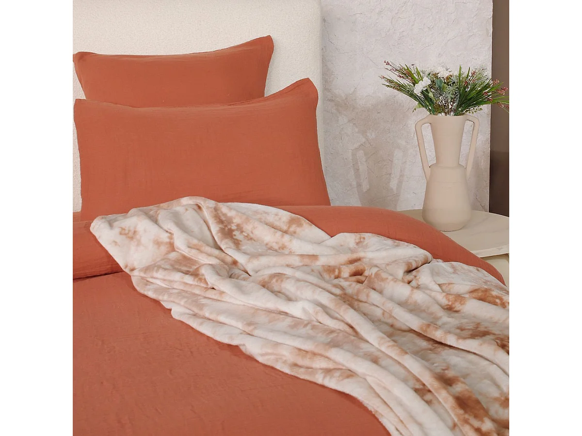 Parure housse de couette 260x240cm + 2 taies 100% gaze de coton lavée safran - VALMA