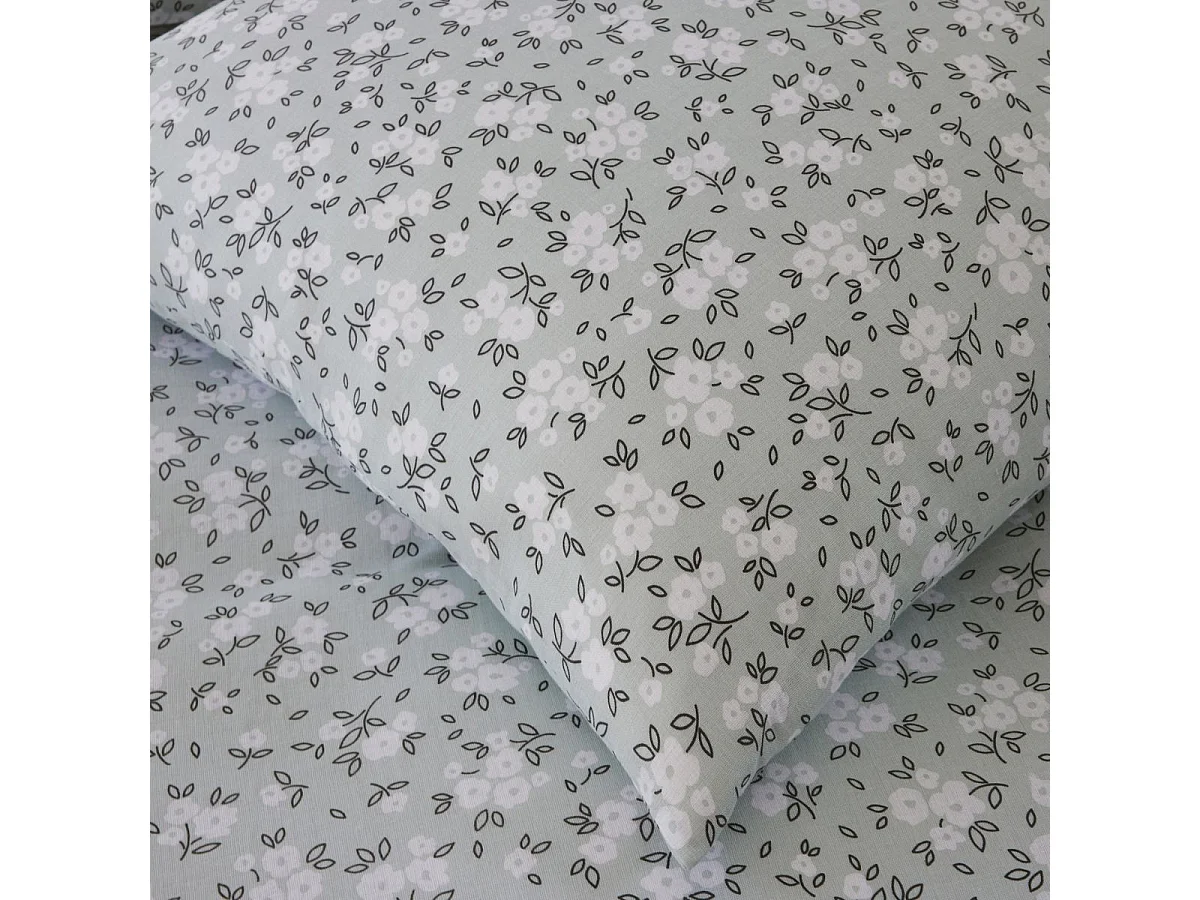 Parure housse de couette 260x240cm + 2 taies motif liberty céladon 100% gaze de coton - ELMA