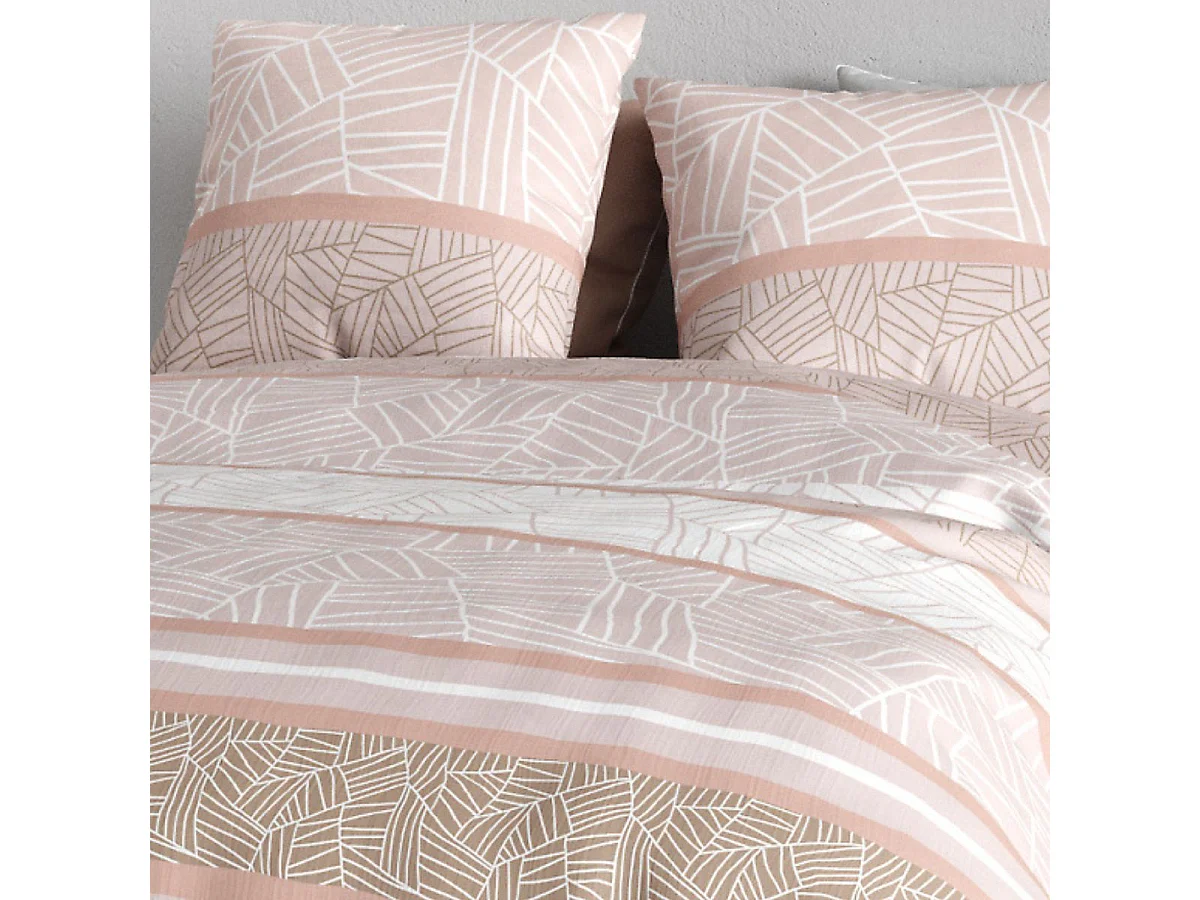 Parure housse de couette 260x240cm + 2 taies motif graphique rose 100% coton - TRISHIA