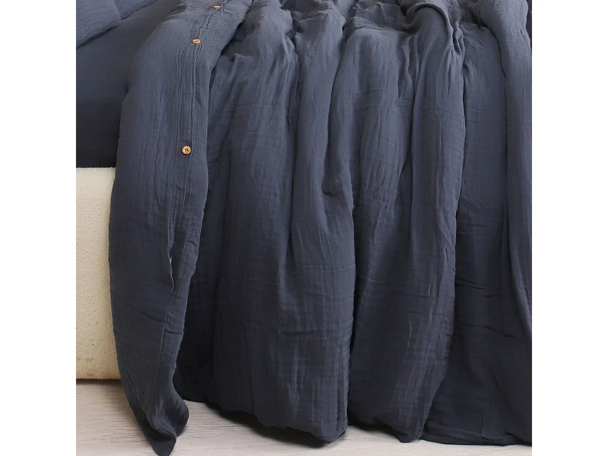Parure housse de couette 240x220cm + 2 taies 100% gaze de coton lavée bleu pétrole - VALMA