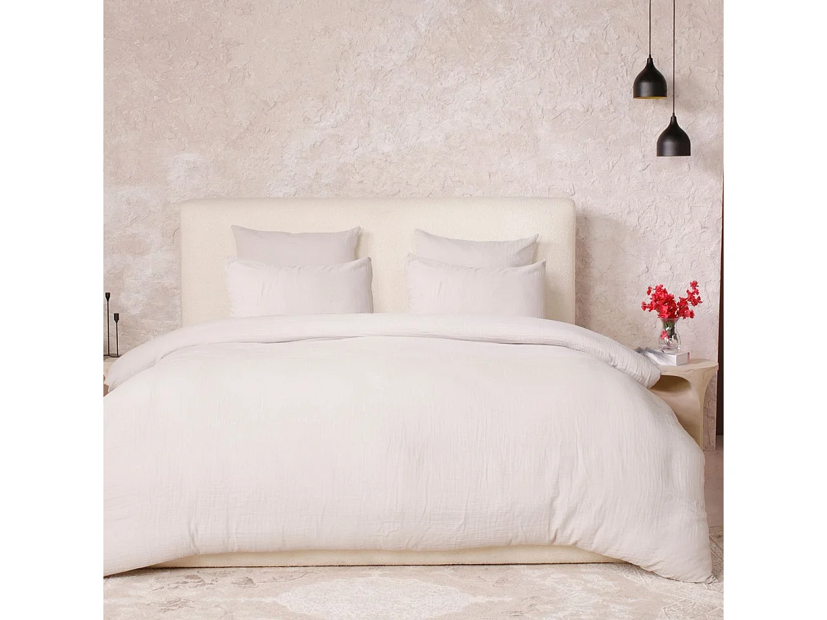 Parure housse de couette 260x240cm + 2 taies 100% gaze de coton lavée écru - VALMA
