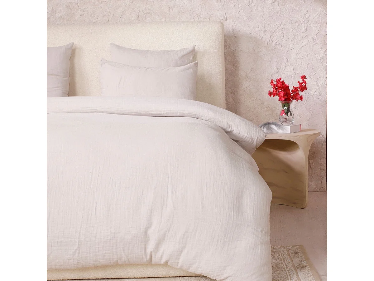 Parure housse de couette 260x240cm + 2 taies 100% gaze de coton lavée écru - VALMA