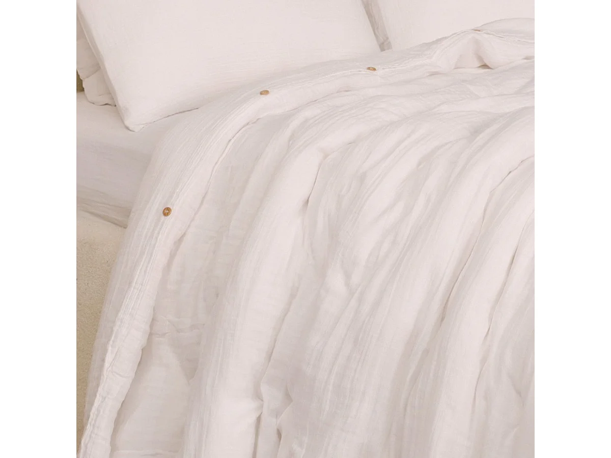 Parure housse de couette 260x240cm + 2 taies 100% gaze de coton lavée écru - VALMA