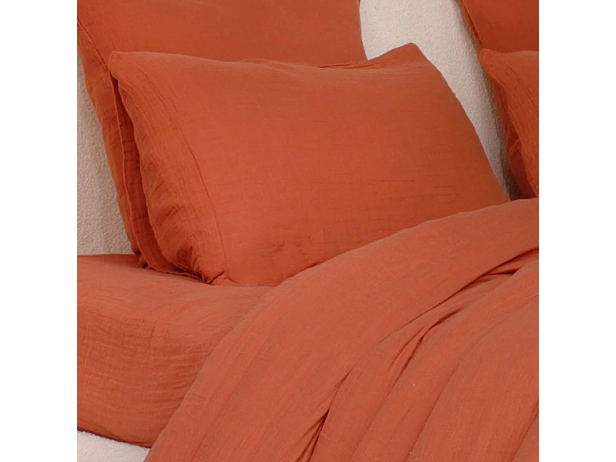 Parure housse de couette 240x220cm + 2 taies 100% gaze de coton lavée safran - VALMA