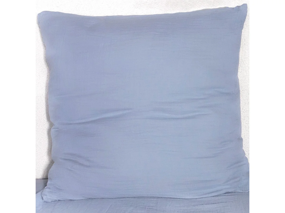 Parure housse de couette 260x240cm + 2 taies 100% gaze de coton lavée bleu givré - VALMA