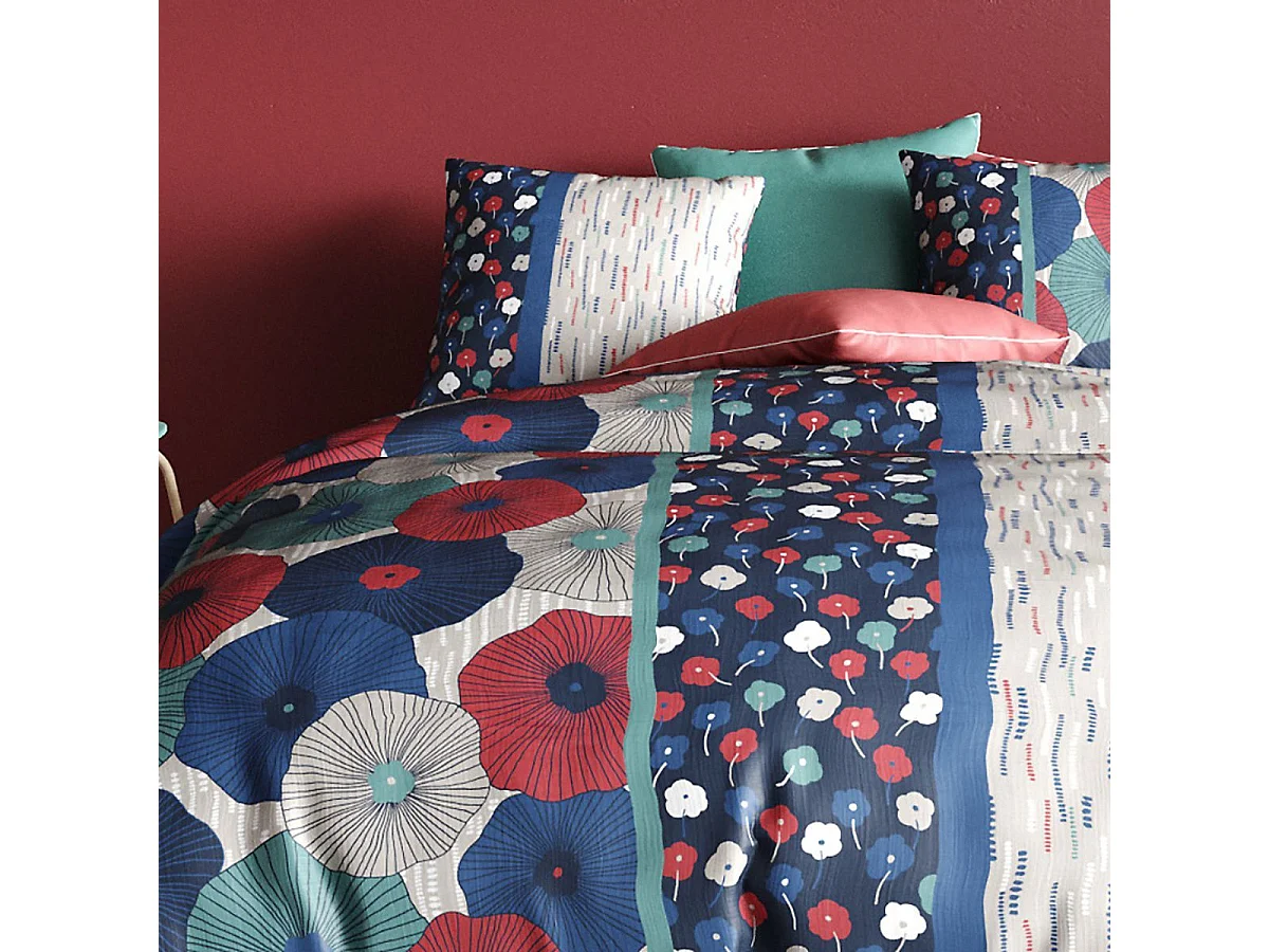 Parure housse de couette 240x220cm + 2 taies motif floral et graphique 100% coton - GEDALI