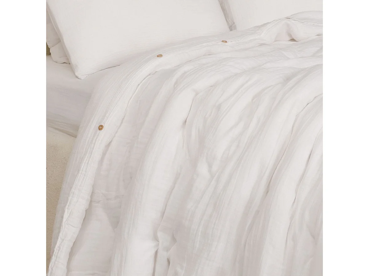 Parure housse de couette 240x220cm + 2 taies 100% gaze de coton lavée blanc pur - VALMA
