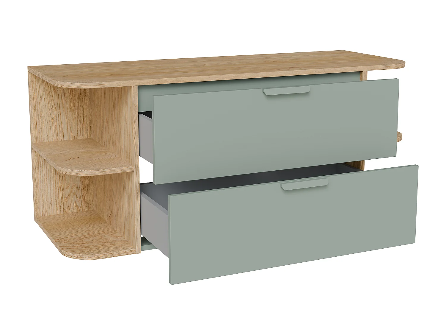 Meuble sous vasque suspendu avec niches – Vert amande et naturel clair – L120 cm – AVORELI