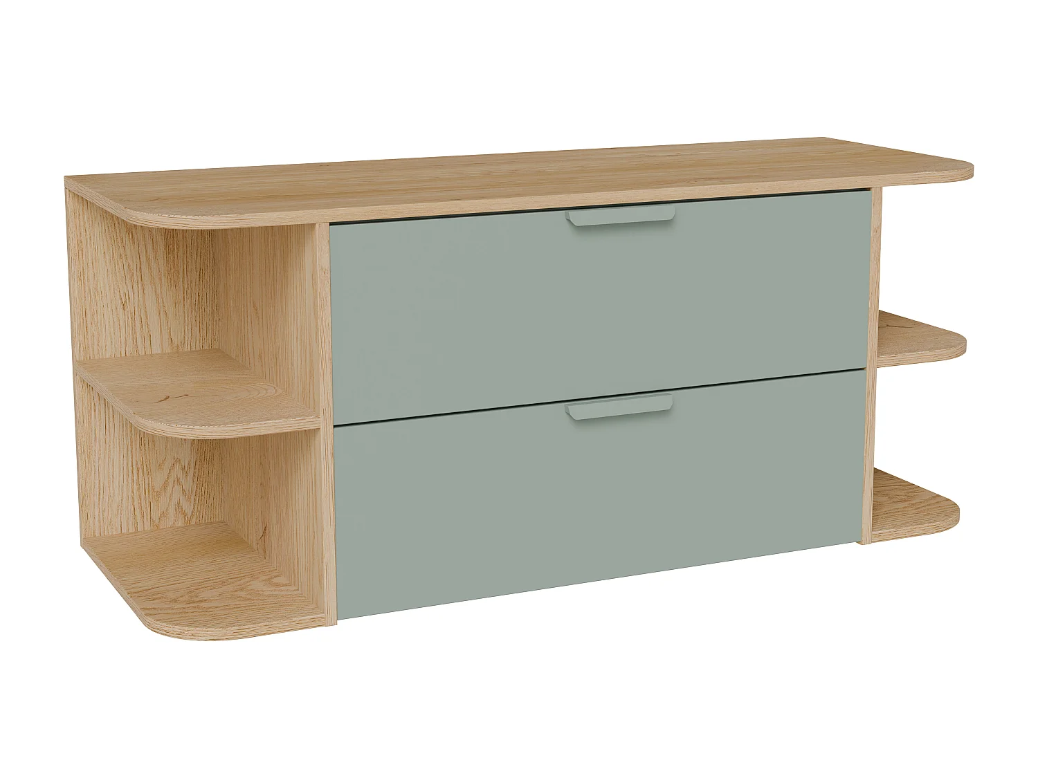 Meuble sous vasque suspendu avec niches – Vert amande et naturel clair – L120 cm – AVORELI