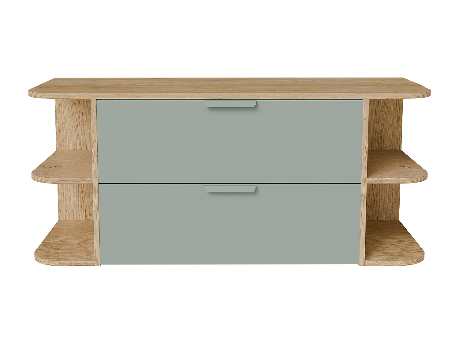 Meuble sous vasque suspendu avec niches – Vert amande et naturel clair – L120 cm – AVORELI