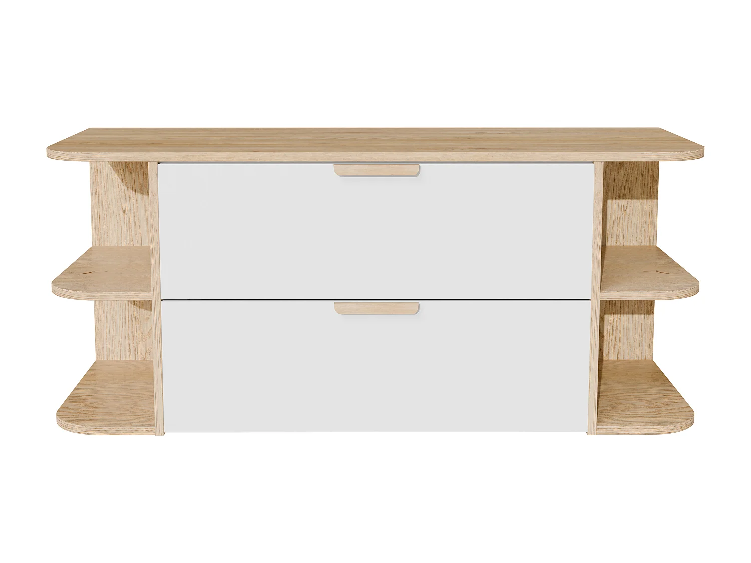 Meuble sous vasque suspendu avec niches – Blanc et naturel clair – L120 cm – AVORELI