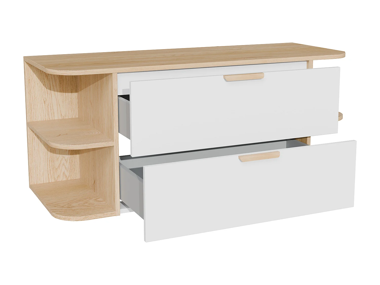 Meuble sous vasque suspendu avec niches – Blanc et naturel clair – L120 cm – AVORELI