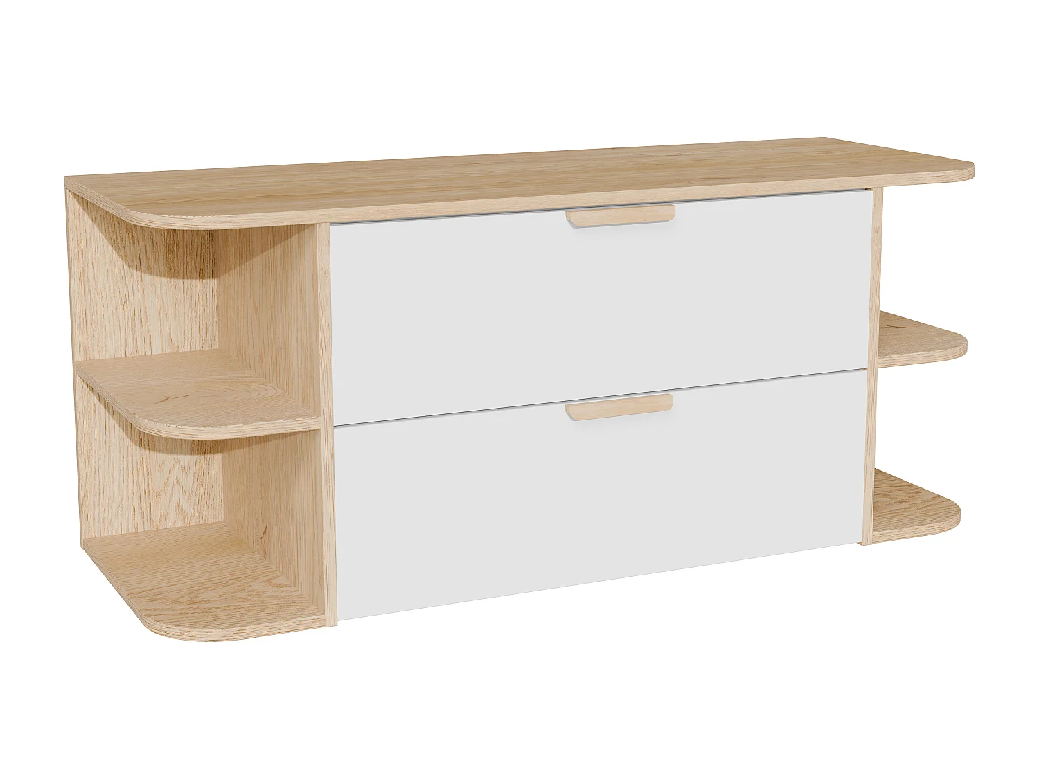Meuble sous vasque suspendu avec niches – Blanc et naturel clair – L120 cm – AVORELI