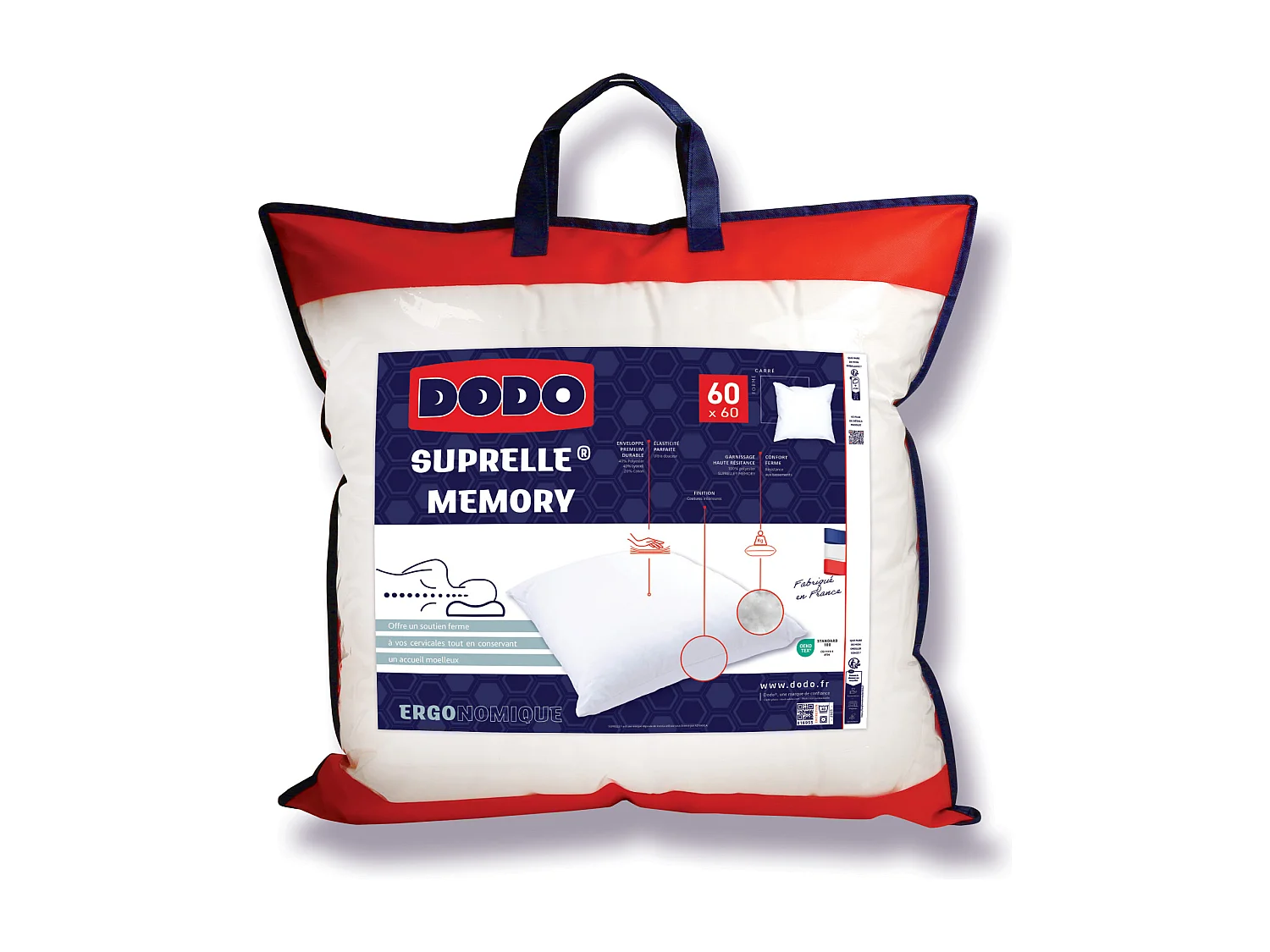 Oreiller DODO ergonomique à mémoire de forme - 1060g/m² - 60x60cm - CERVEA