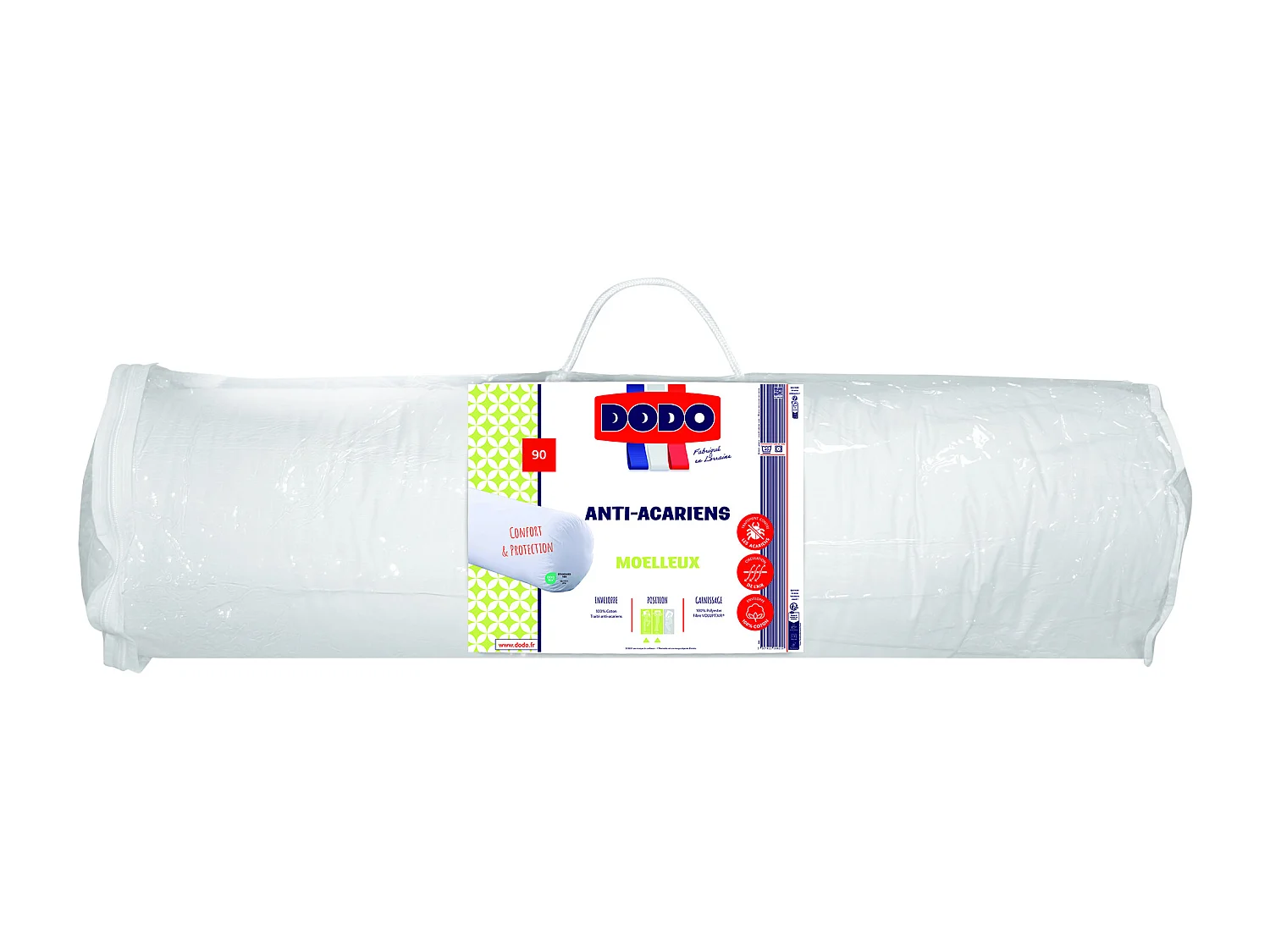 Traversin moelleux DODO anti-acariens - 700g/m² - 100% Coton - 90cm - ACTIPLUS